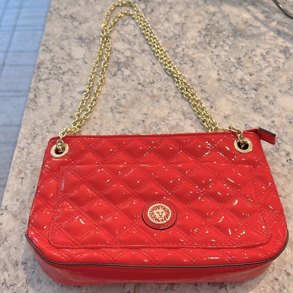 Vintage Anne Klein quilted patent leather handbag.